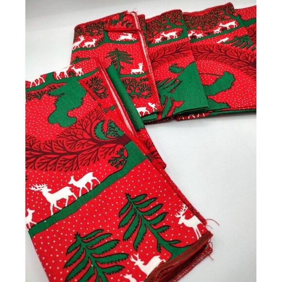 Christmas Napkins Woodland Santa Cheryl Ann Johnson 1980s Set of 6 Rustic - Picture 9 of 14